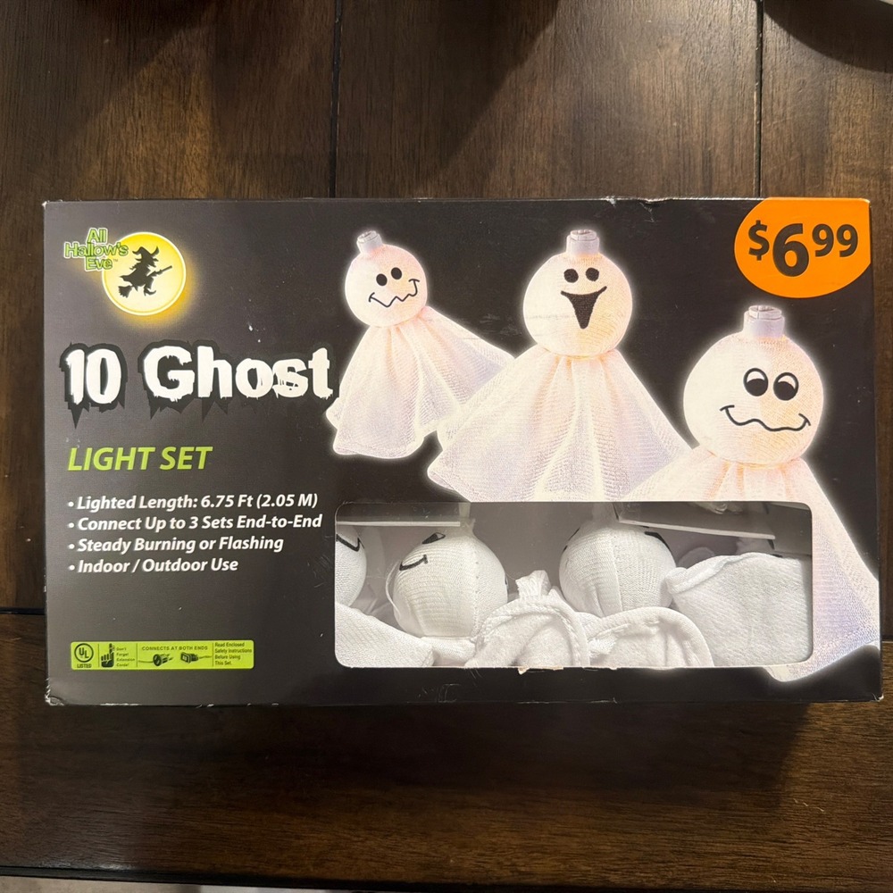 All Hallows' Eve Vintage 10 Ghost Light Set Halloween String Lights New In Box